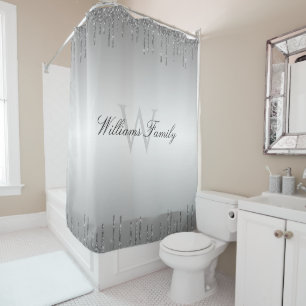 sparkling silver glitter shower curtain