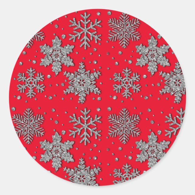 Sparkling silver glitter snowflakes    classic round sticker (Front)