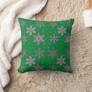 Sparkling silver glitter snowflakes cushion