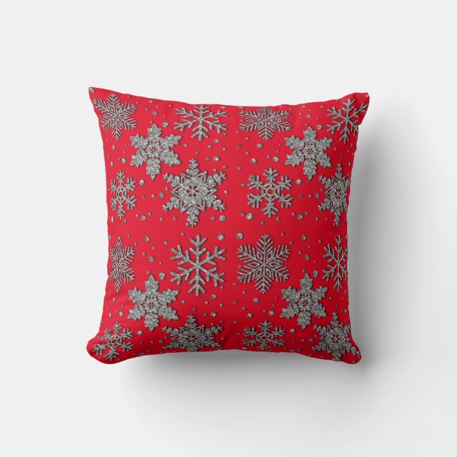 Sparkling silver glitter snowflakes cushion (Front)