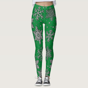 Sparkling silver glitter snowflakes    leggings