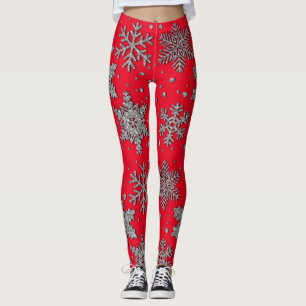 Sparkling silver glitter snowflakes     leggings