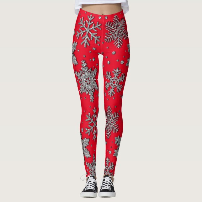 Sparkling silver glitter snowflakes     leggings (Front)