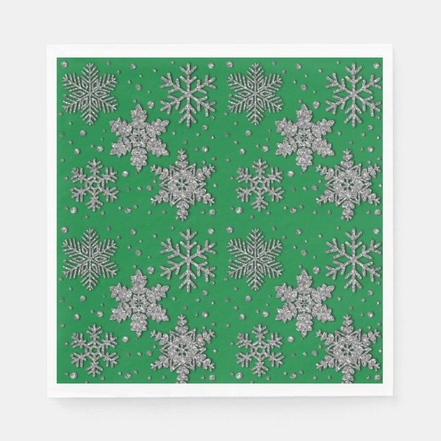 Sparkling silver glitter snowflakes     napkin (Front)