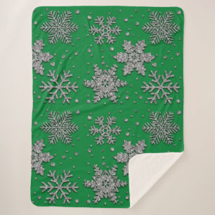 Sparkling silver glitter snowflakes sherpa blanket