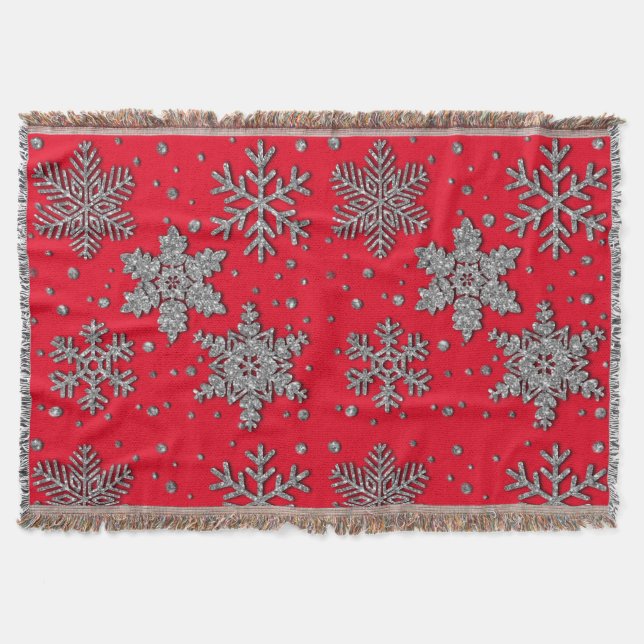 Sparkling silver glitter snowflakes    throw blanket (Front)