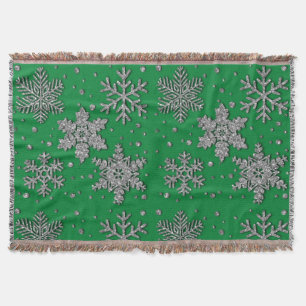 Sparkling silver glitter snowflakes throw blanket