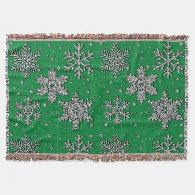 Sparkling silver glitter snowflakes   throw blanket (Front)