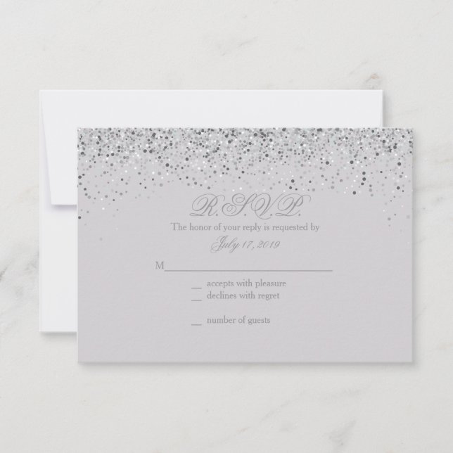 Sparkling Silver Glitter Wedding Response Cards (Front)