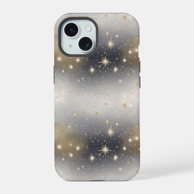 Sparkling Silver & Gold Elegance: Stylish  iPhone 15 Case (Back)