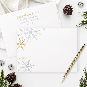Sparkling Silver Gold Snowflake Christmas Address Envelopes