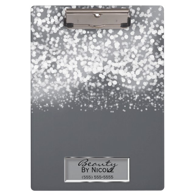 Sparkling Silver Lights Chic Glam Personalised Clipboard (Front)