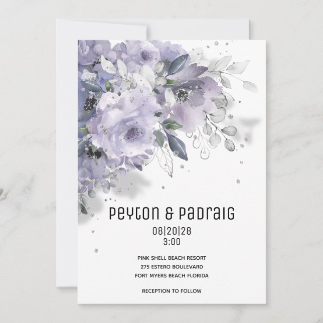 Sparkling Silver Mauve Wedding Invitation (Front)