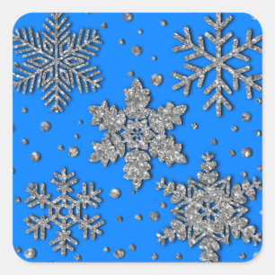 Sparkling silver snowflakes, holiday pattern  square sticker