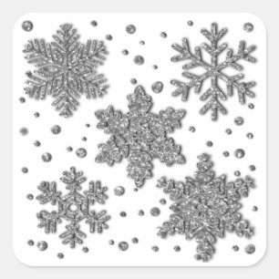 Sparkling silver snowflakes, holiday pattern  square sticker