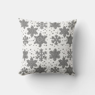 Sparkling silver tinsel snowflakes holiday pattern cushion