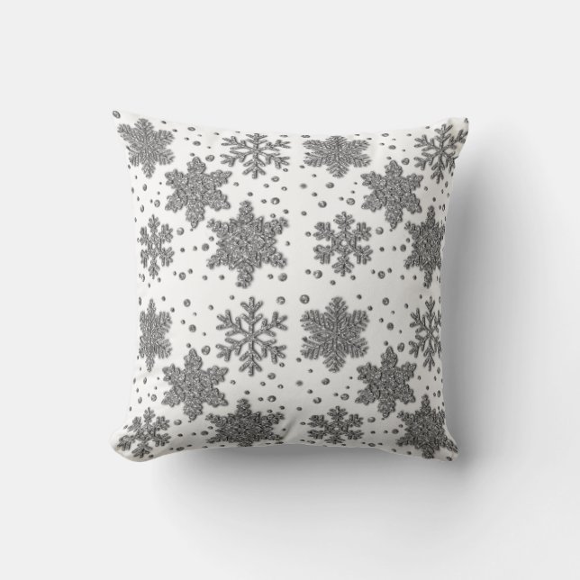 Sparkling silver tinsel snowflakes holiday pattern cushion (Front)