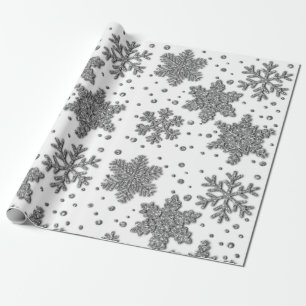Sparkling silver tinsel snowflakes holiday pattern wrapping paper