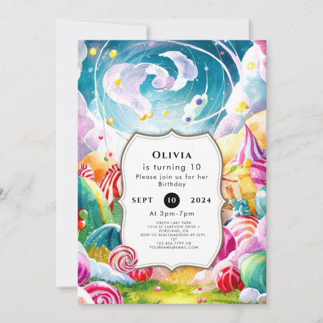 Sparkling Simple Candyland Birthday Invitation (Front)