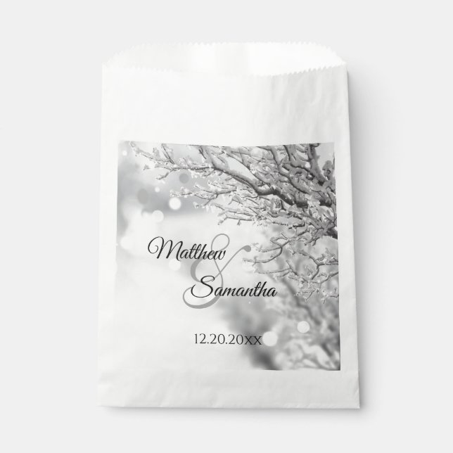 Sparkling Snow and Ice | Winter Wedding Favour Bag (Front)