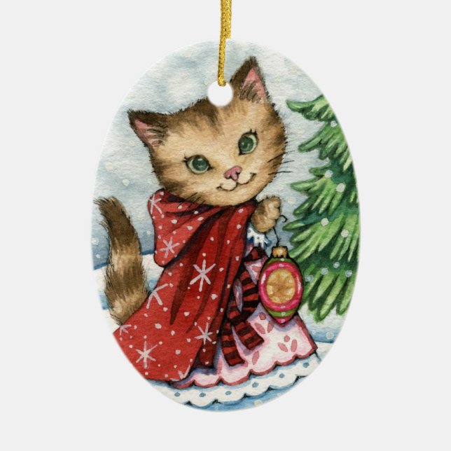 Sparkling Snow - Cute Christmas Cat Ornament (Front)