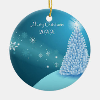 Sparkling snow landscape ceramic tree decoration
