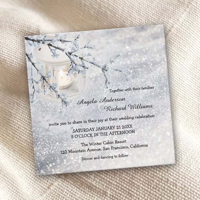 Sparkling Snow Lantern Winter Wedding Invitation (Creator Uploaded)