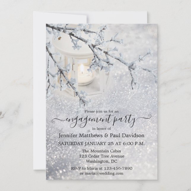 Sparkling Snow Winter Engagement Party  Invitation (Front)