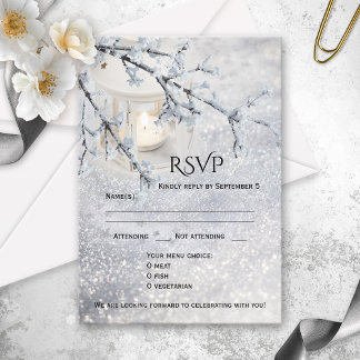 Sparkling Snow Winter Wedding RSVP Card