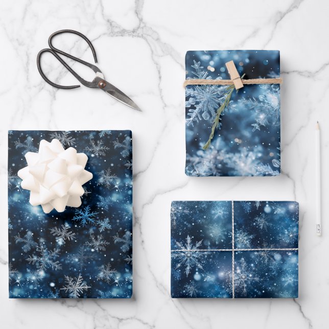 Sparkling Snowflake Glittering Snowflake Design Wrapping Paper Sheet (Front)