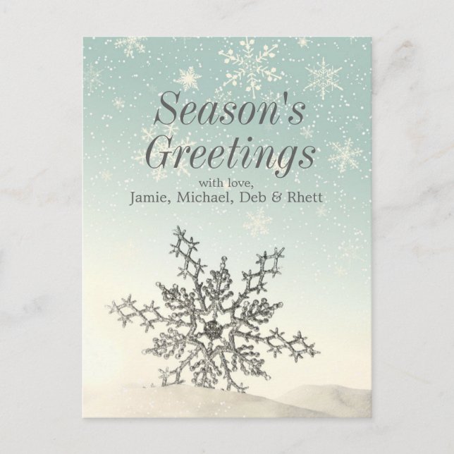 Sparkling snowflake in the snow postcard (Front)