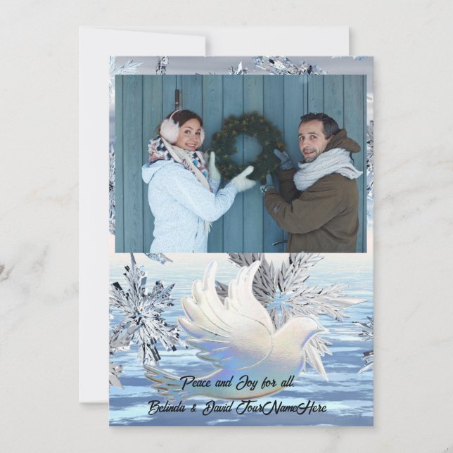 Sparkling Snowflakes Dove of Peace Christmas Holiday Card (Front)