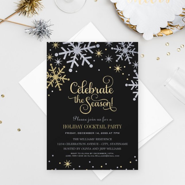 Sparkling Snowflakes Holiday Cocktail Party Invitation (Creator Uploaded)