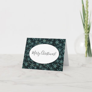 Sparkling Snowflakes White Blue in Black Night Sky Note Card