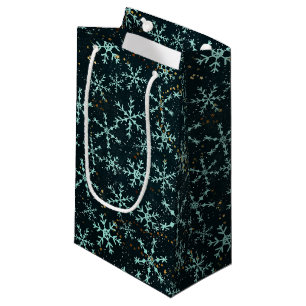 Sparkling Snowflakes White Blue in Black Night Sky Small Gift Bag