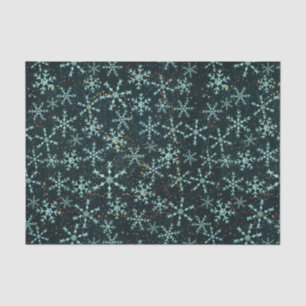Sparkling Snowflakes White Blue in Black Night Sky Tissue Paper