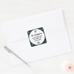 Sparkling Snowflakes White Blue Return Address Square Sticker
