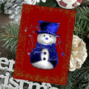Sparkling Snowman in Blue Velvet Christmas Card