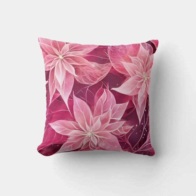 Sparkling Soft Pink Poinsettia Cushion (Front)