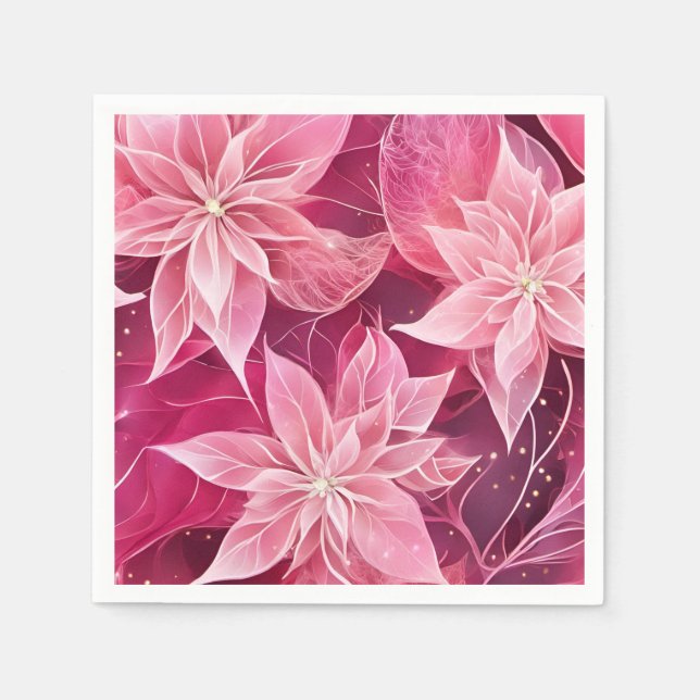 Sparkling Soft Pink Poinsettia Napkin (Front)