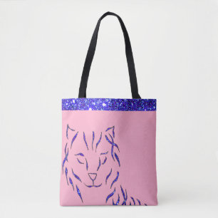 Sparkling Sparkly Cat Pink Purple Glittery Tote Bag