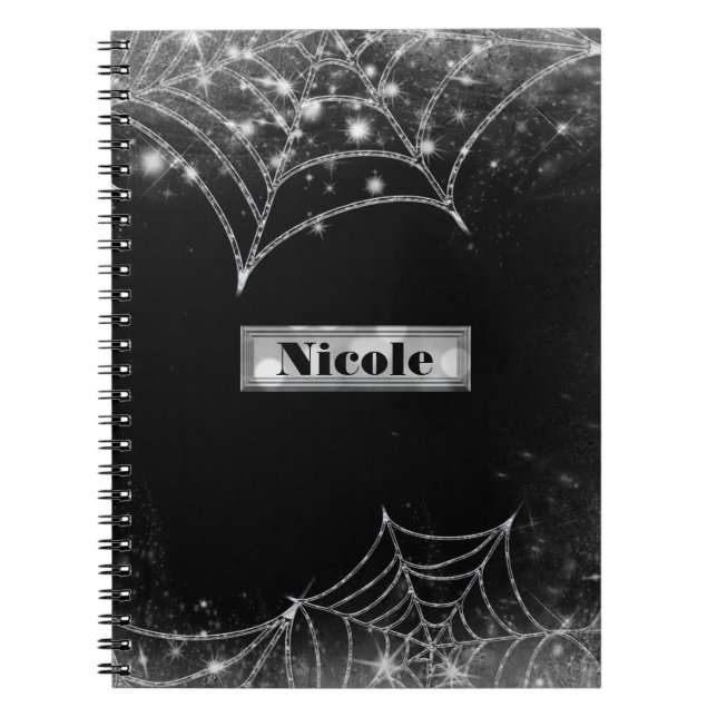 Sparkling Spiderwebs Halloween Gothic Glam Notebook (Front)