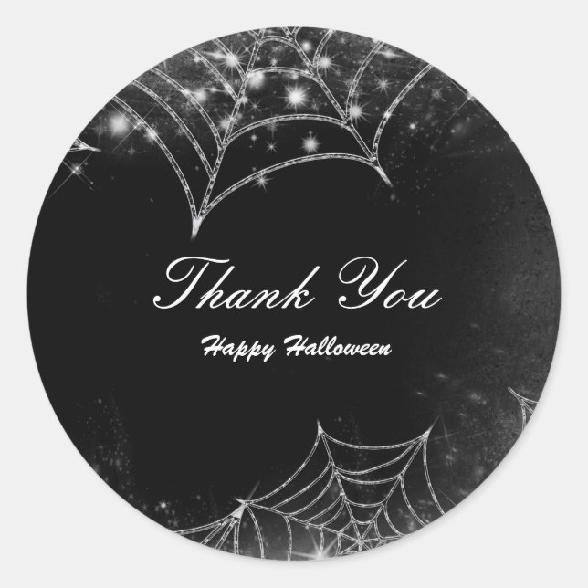 Sparkling Spiderwebs Halloween Party Favour Classic Round Sticker (Front)