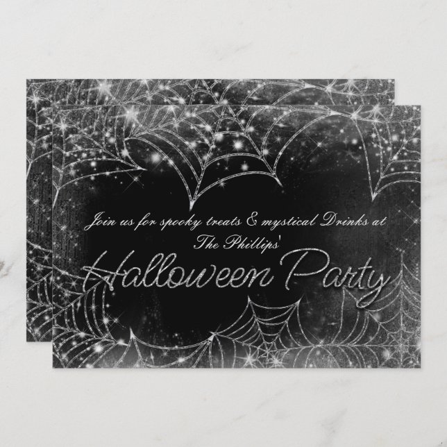Sparkling Spiderwebs Halloween Party Invitations (Front/Back)