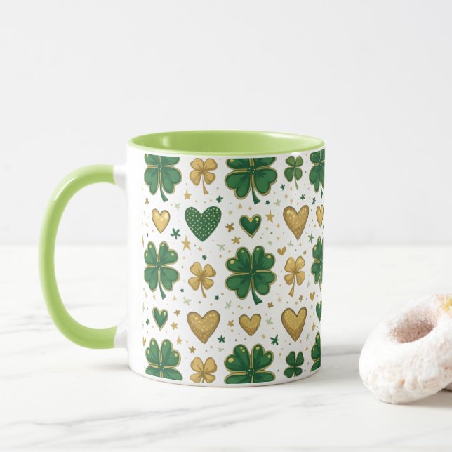 Sparkling St. Patrick's Pattern Design Mug (With Donut)