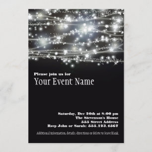 Sparkling Stars Black and White Party Invitation
