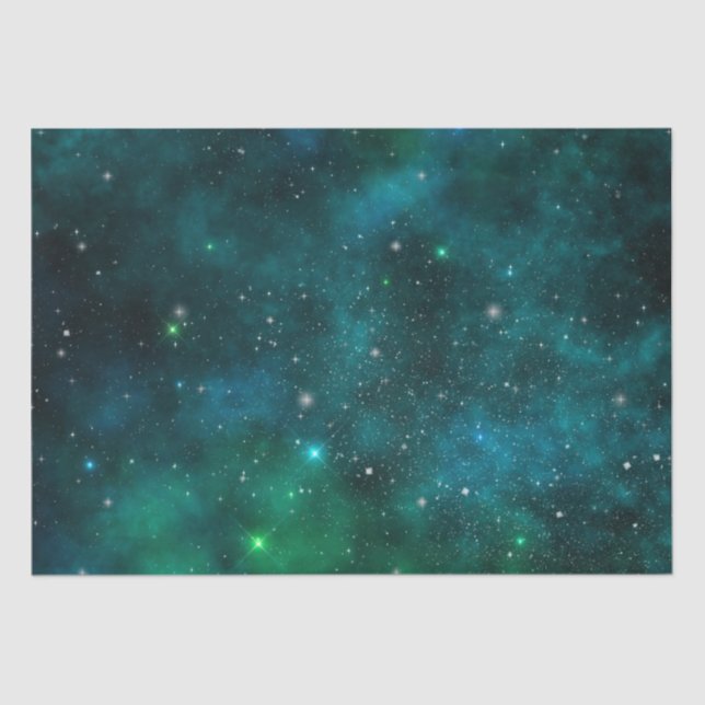 Sparkling Stars on Deep Green Space Background Tissue Paper (Front)