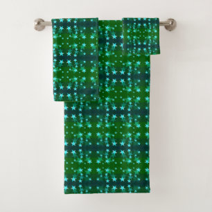 Sparkling Stars over Green & Blue Meshed Colours Bath Towel Set