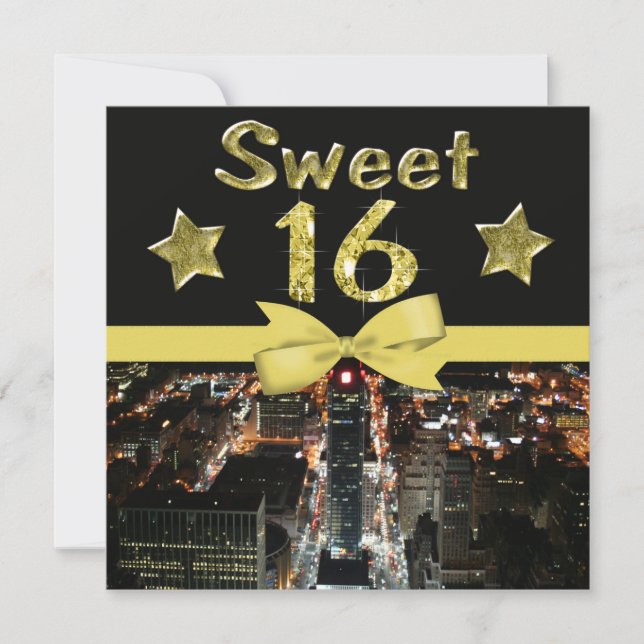 Sparkling Stars Sweet 16 In City Lights Invitation (Front)