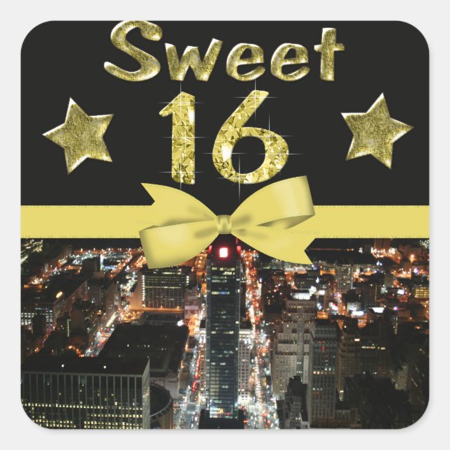 Sparkling Stars Sweet 16 In City Lights Square Sticker (Front)